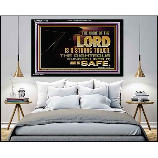 THE NAME OF THE LORD IS A STRONG TOWER  Contemporary Christian Wall Art  GWAMEN10542  