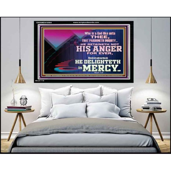 THE LORD DELIGHTETH IN MERCY  Contemporary Christian Wall Art Acrylic Frame  GWAMEN10564  