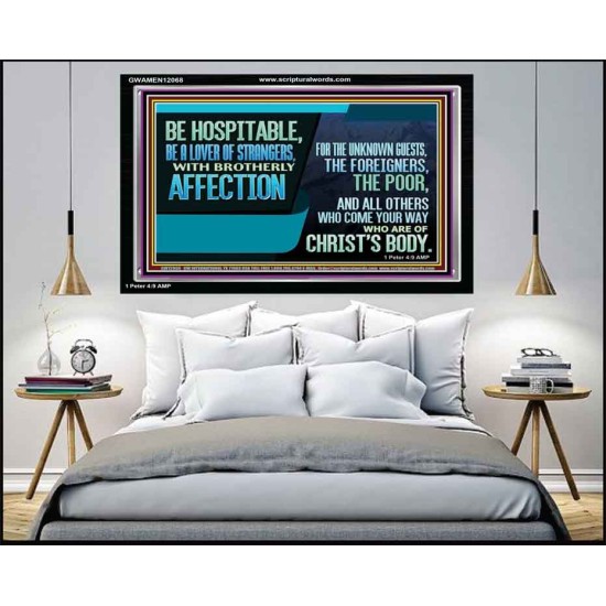 BE A LOVER OF STRANGERS WITH BROTHERLY AFFECTION FOR THE UNKNOWN GUEST  Bible Verse Wall Art  GWAMEN12068  