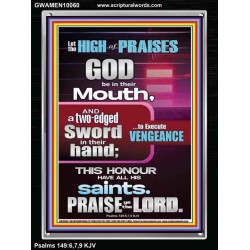 PRAISE HIM AND WITH TWO EDGED SWORD TO EXECUTE VENGEANCE  Bible Verse Portrait  GWAMEN10060  "25x33"
