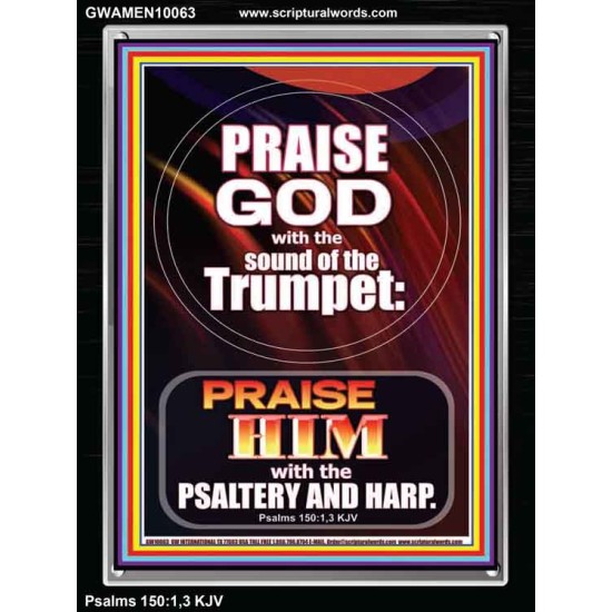 PRAISE HIM WITH TRUMPET, PSALTERY AND HARP  Inspirational Bible Verses Portrait  GWAMEN10063  