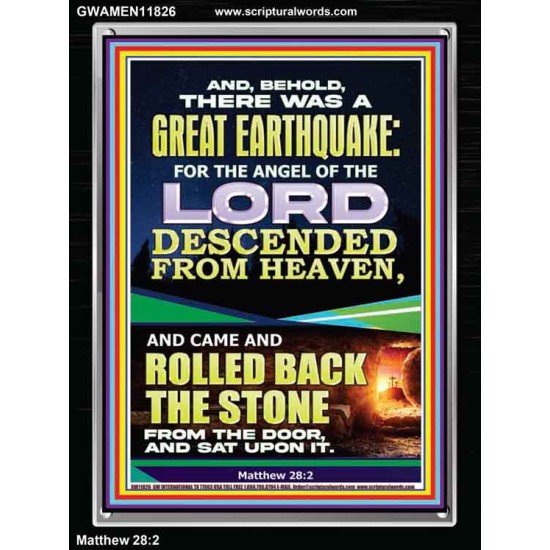 THE ANGEL OF THE LORD DESCENDED FROM HEAVEN AND ROLLED BACK THE STONE FROM THE DOOR  Custom Wall Scripture Art  GWAMEN11826  