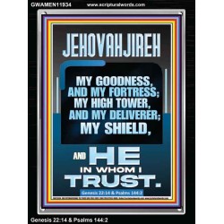 JEHOVAH JIREH MY GOODNESS MY FORTRESS MY HIGH TOWER MY DELIVERER MY SHIELD  Sanctuary Wall Portrait  GWAMEN11934  "25x33"