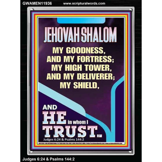 JEHOVAH SHALOM MY GOODNESS MY FORTRESS MY HIGH TOWER MY DELIVERER MY SHIELD  Unique Scriptural Portrait  GWAMEN11936  