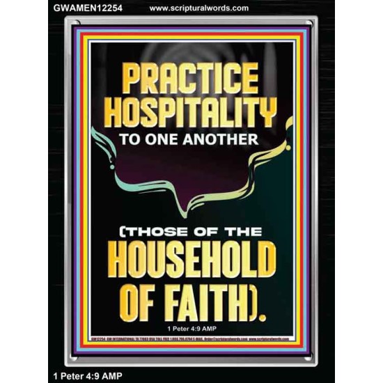 PRACTICE HOSPITALITY TO ONE ANOTHER  Contemporary Christian Wall Art Portrait  GWAMEN12254  