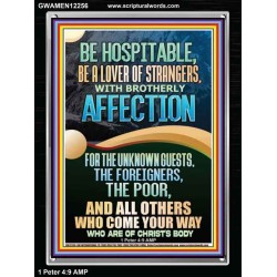 BE HOSPITABLE BE A LOVER OF STRANGERS WITH BROTHERLY AFFECTION  Christian Wall Art  GWAMEN12256  "25x33"