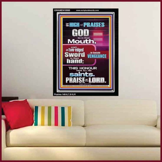 PRAISE HIM AND WITH TWO EDGED SWORD TO EXECUTE VENGEANCE  Bible Verse Portrait  GWAMEN10060  
