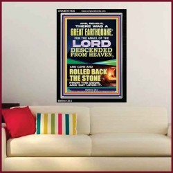 THE ANGEL OF THE LORD DESCENDED FROM HEAVEN AND ROLLED BACK THE STONE FROM THE DOOR  Custom Wall Scripture Art  GWAMEN11826  "25x33"