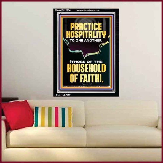 PRACTICE HOSPITALITY TO ONE ANOTHER  Contemporary Christian Wall Art Portrait  GWAMEN12254  
