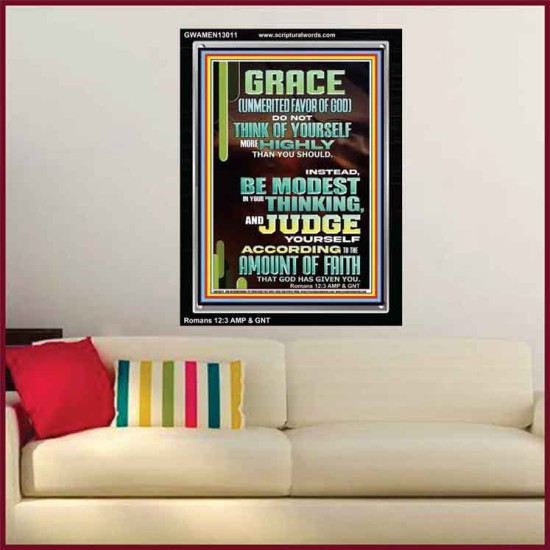 GRACE UNMERITED FAVOR OF GOD BE MODEST IN YOUR THINKING AND JUDGE YOURSELF  Christian Portrait Wall Art  GWAMEN13011  