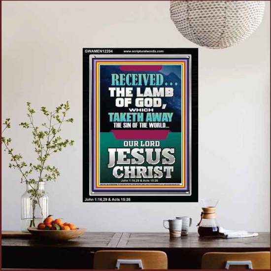 RECEIVED THE LAMB OF GOD THAT TAKETH AWAY THE SINS OF THE WORLD  Christian Artwork Portrait  GWAMEN12204  