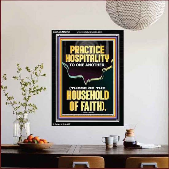 PRACTICE HOSPITALITY TO ONE ANOTHER  Contemporary Christian Wall Art Portrait  GWAMEN12254  