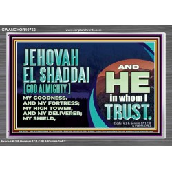 JEHOVAH EL SHADDAI GOD ALMIGHTY OUR GOODNESS FORTRESS HIGH TOWER DELIVERER AND SHIELD  Christian Quotes Acrylic Frame  GWANCHOR10752  "33X25"