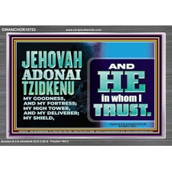 JEHOVAH ADONAI TZIDKENU OUR RIGHTEOUSNESS OUR GOODNESS FORTRESS HIGH TOWER DELIVERER AND SHIELD  Christian Quotes Acrylic Frame  GWANCHOR10753  "33X25"