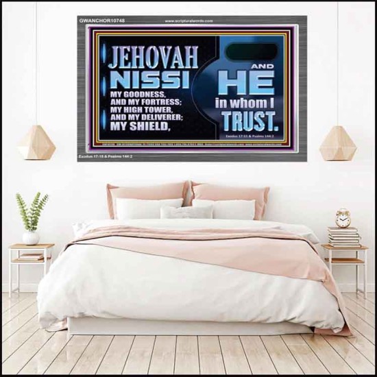 JEHOVAH NISSI OUR GOODNESS FORTRESS HIGH TOWER DELIVERER AND SHIELD  Encouraging Bible Verses Acrylic Frame  GWANCHOR10748  