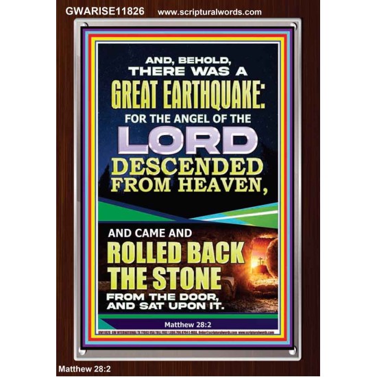 THE ANGEL OF THE LORD DESCENDED FROM HEAVEN AND ROLLED BACK THE STONE FROM THE DOOR  Custom Wall Scripture Art  GWARISE11826  