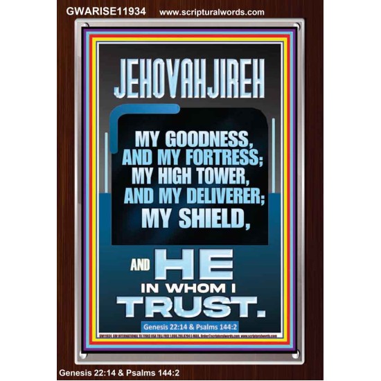 JEHOVAH JIREH MY GOODNESS MY FORTRESS MY HIGH TOWER MY DELIVERER MY SHIELD  Sanctuary Wall Portrait  GWARISE11934  