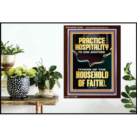 PRACTICE HOSPITALITY TO ONE ANOTHER  Contemporary Christian Wall Art Portrait  GWARISE12254  