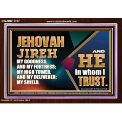 JEHOVAH JIREH OUR GOODNESS FORTRESS HIGH TOWER DELIVERER AND SHIELD  Scriptural Acrylic Frame Signs  GWARK10747  "33X25"