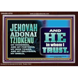 JEHOVAH ADONAI TZIDKENU OUR RIGHTEOUSNESS OUR GOODNESS FORTRESS HIGH TOWER DELIVERER AND SHIELD  Christian Quotes Acrylic Frame  GWARK10753  "33X25"