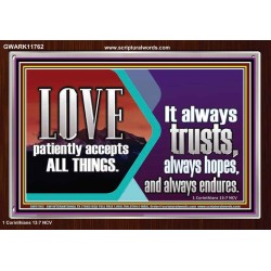 LOVE PATIENTLY ACCEPTS ALL THINGS. IT ALWAYS TRUST HOPE AND ENDURES  Unique Scriptural Acrylic Frame  GWARK11762  "33X25"