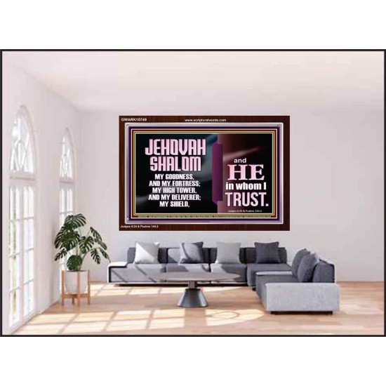 JEHOVAH SHALOM OUR GOODNESS FORTRESS HIGH TOWER DELIVERER AND SHIELD  Encouraging Bible Verse Acrylic Frame  GWARK10749  