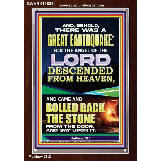 THE ANGEL OF THE LORD DESCENDED FROM HEAVEN AND ROLLED BACK THE STONE FROM THE DOOR  Custom Wall Scripture Art  GWARK11826  