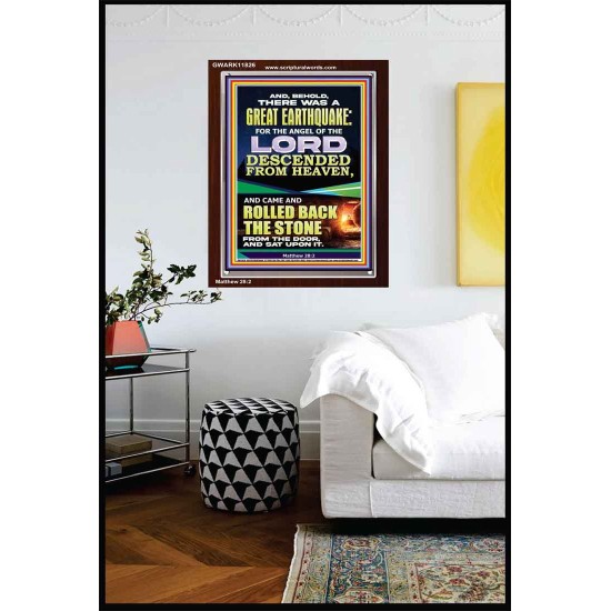 THE ANGEL OF THE LORD DESCENDED FROM HEAVEN AND ROLLED BACK THE STONE FROM THE DOOR  Custom Wall Scripture Art  GWARK11826  