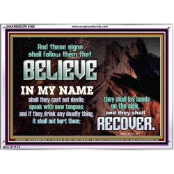 IN MY NAME SHALL THEY CAST OUT DEVILS  Christian Quotes Acrylic Frame  GWARMOUR10460  "18X12"