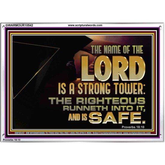 THE NAME OF THE LORD IS A STRONG TOWER  Contemporary Christian Wall Art  GWARMOUR10542  