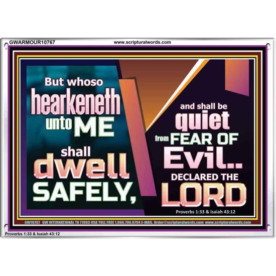 WHOSO HEARKENETH UNTO THE LORD SHALL DWELL SAFELY  Christian Artwork  GWARMOUR10767  