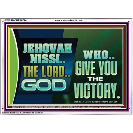 JEHOVAHNISSI THE LORD GOD WHO GIVE YOU THE VICTORY  Bible Verses Wall Art  GWARMOUR10774  