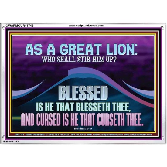 AS A GREAT LION WHO SHALL STIR HIM UP  Scriptural Portrait Glass Acrylic Frame  GWARMOUR11743  