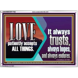 LOVE PATIENTLY ACCEPTS ALL THINGS. IT ALWAYS TRUST HOPE AND ENDURES  Unique Scriptural Acrylic Frame  GWARMOUR11762  "18X12"