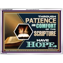 THROUGH PATIENCE AND COMFORT OF THE SCRIPTURE HAVE HOPE  Christian Wall Art Wall Art  GWARMOUR12957  "18X12"