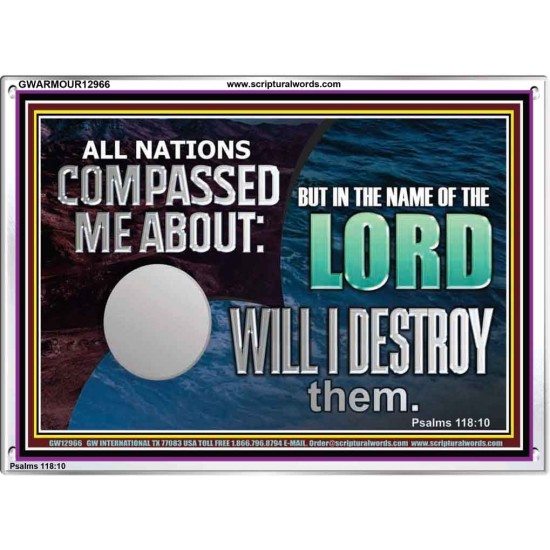 IN THE NAME OF THE LORD WILL I DESTROY THEM  Biblical Paintings Acrylic Frame  GWARMOUR12966  