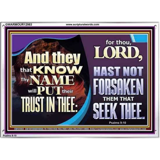 THEY THAT KNOW THY NAME WILL NOT BE FORSAKEN  Biblical Art Glass Acrylic Frame  GWARMOUR12983  