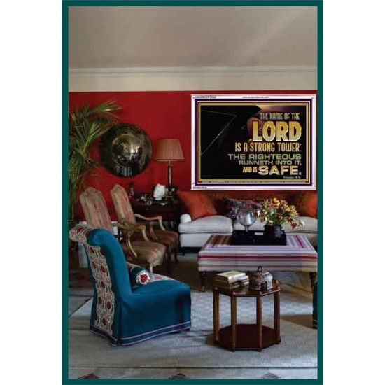 THE NAME OF THE LORD IS A STRONG TOWER  Contemporary Christian Wall Art  GWARMOUR10542  