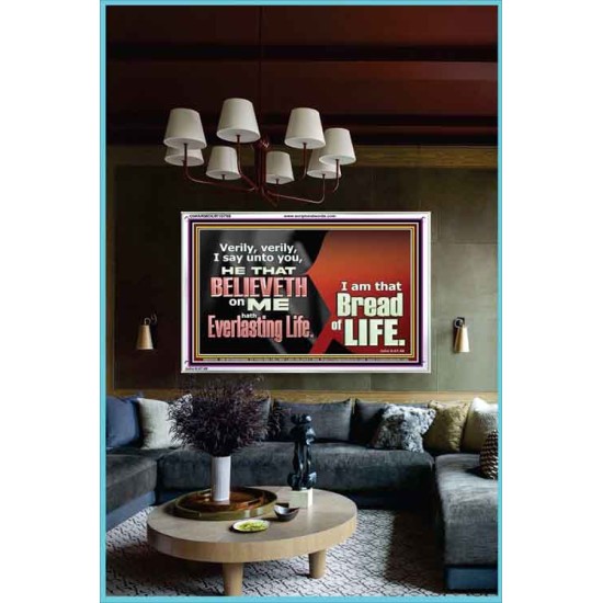HE THAT BELIEVETH ON ME HATH EVERLASTING LIFE  Contemporary Christian Wall Art  GWARMOUR10758  