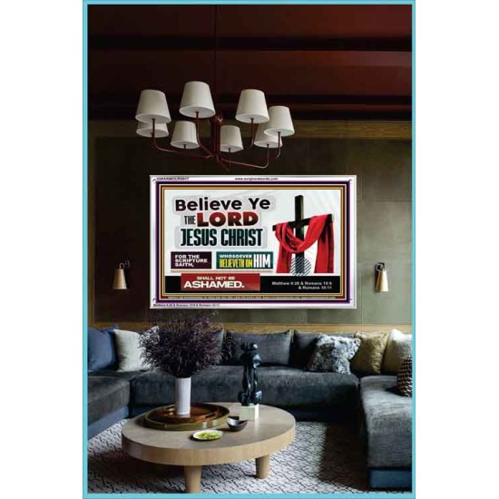 WHOSOEVER BELIEVETH ON HIM SHALL NOT BE ASHAMED  Contemporary Christian Wall Art  GWARMOUR9917  