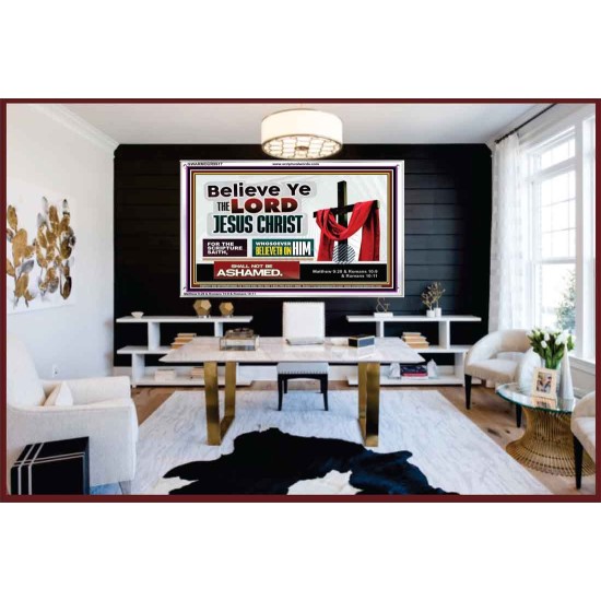 WHOSOEVER BELIEVETH ON HIM SHALL NOT BE ASHAMED  Contemporary Christian Wall Art  GWARMOUR9917  