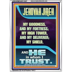 JEHOVAH JIREH MY GOODNESS MY HIGH TOWER MY DELIVERER MY SHIELD  Unique Power Bible Portrait  GWARMOUR11937  "12x18"