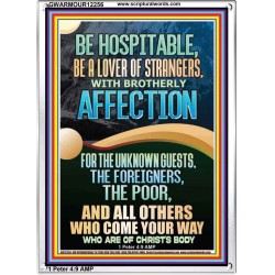 BE HOSPITABLE BE A LOVER OF STRANGERS WITH BROTHERLY AFFECTION  Christian Wall Art  GWARMOUR12256  "12x18"