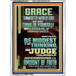 GRACE UNMERITED FAVOR OF GOD BE MODEST IN YOUR THINKING AND JUDGE YOURSELF  Christian Portrait Wall Art  GWARMOUR13011  "12x18"
