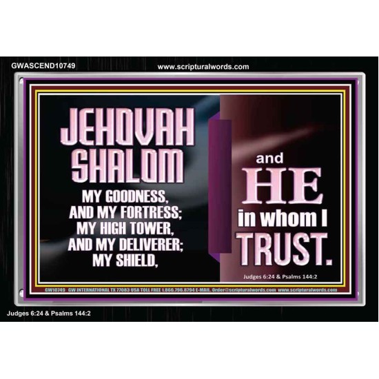 JEHOVAH SHALOM OUR GOODNESS FORTRESS HIGH TOWER DELIVERER AND SHIELD  Encouraging Bible Verse Acrylic Frame  GWASCEND10749  