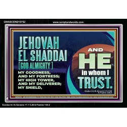 JEHOVAH EL SHADDAI GOD ALMIGHTY OUR GOODNESS FORTRESS HIGH TOWER DELIVERER AND SHIELD  Christian Quotes Acrylic Frame  GWASCEND10752  "33X25"