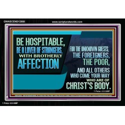 BE A LOVER OF STRANGERS WITH BROTHERLY AFFECTION FOR THE UNKNOWN GUEST  Bible Verse Wall Art  GWASCEND12068  "33X25"