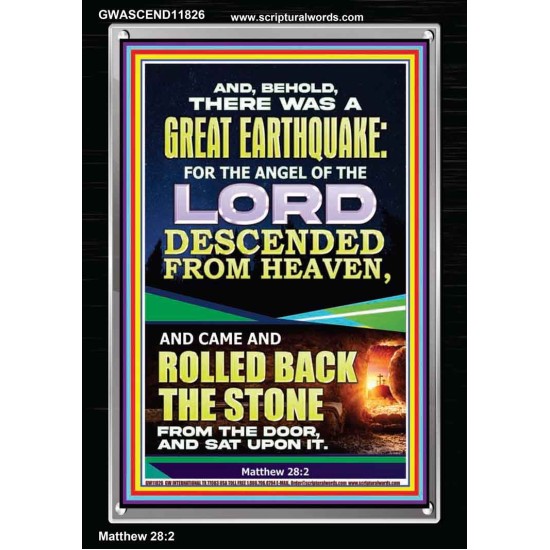 THE ANGEL OF THE LORD DESCENDED FROM HEAVEN AND ROLLED BACK THE STONE FROM THE DOOR  Custom Wall Scripture Art  GWASCEND11826  