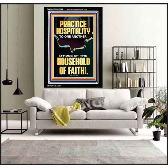 PRACTICE HOSPITALITY TO ONE ANOTHER  Contemporary Christian Wall Art Portrait  GWASCEND12254  