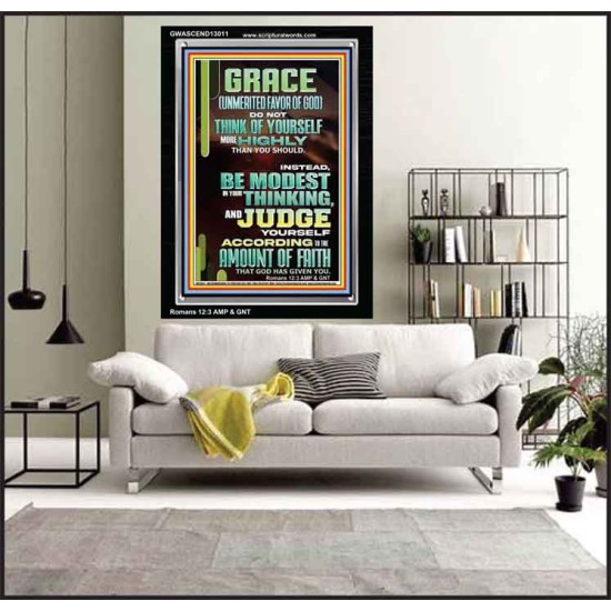 GRACE UNMERITED FAVOR OF GOD BE MODEST IN YOUR THINKING AND JUDGE YOURSELF  Christian Portrait Wall Art  GWASCEND13011  